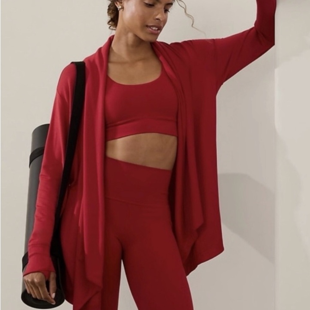 Athleta Pranayama Red Draped Open-Front Sweater